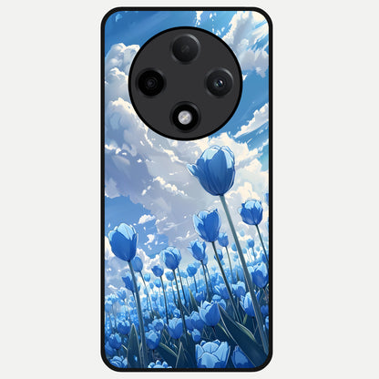  Blue Tulip Clouds Glass Case For Oppo F27 Pro Plus back cover – full design glossy printed glass finish