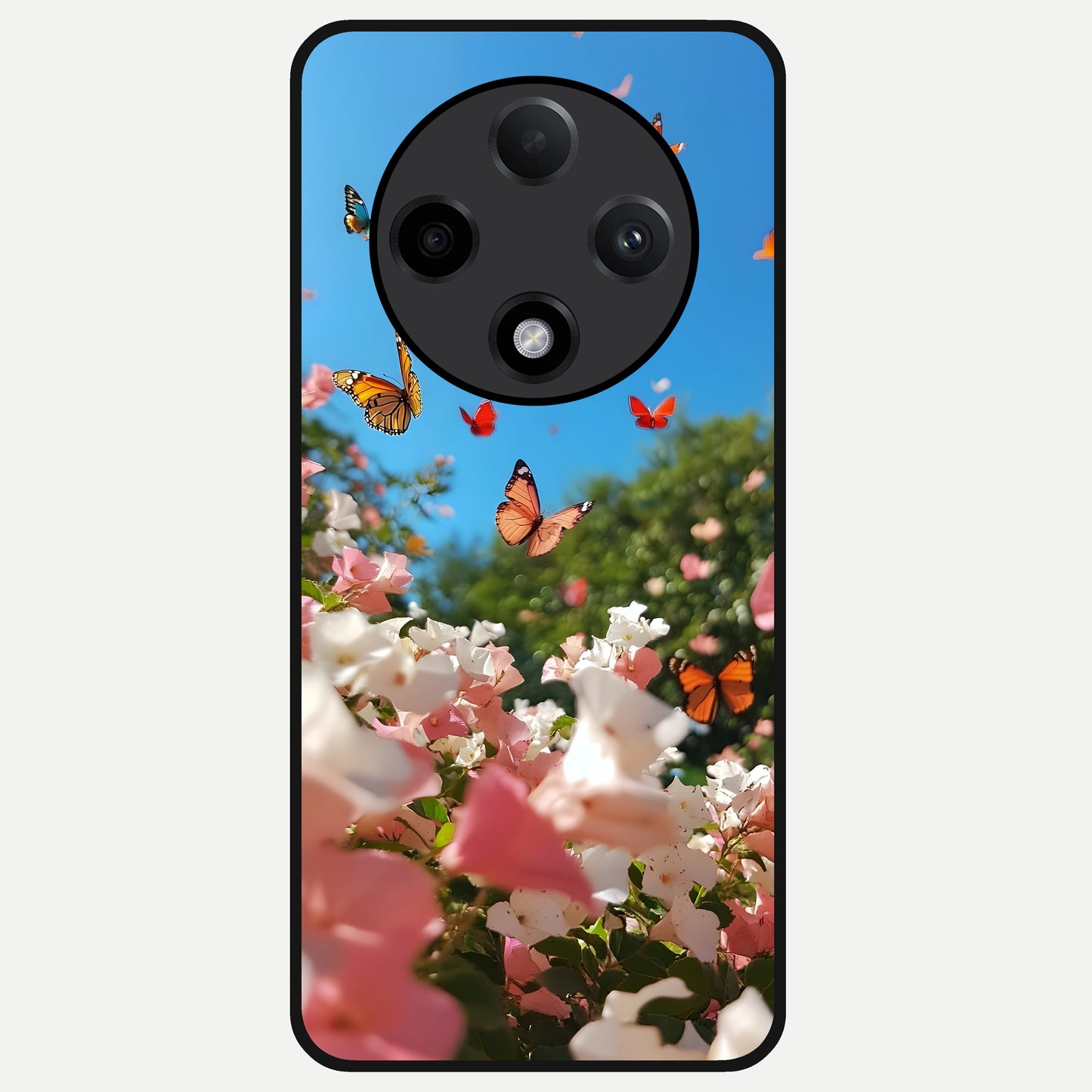  Butterflies In Bloom Sky Glass Case For Oppo F27 Pro Plus back cover – full design glossy printed glass finish