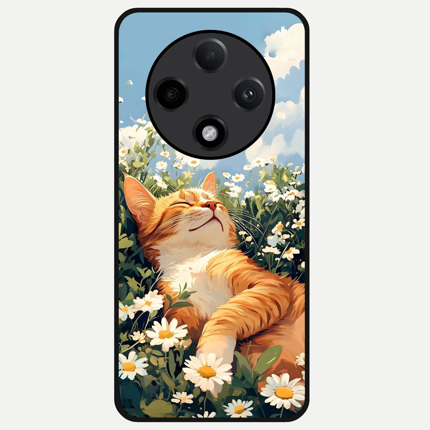  Cat And Flowers View Glass Case For Oppo F27 Pro Plus back cover – full design glossy printed glass finish