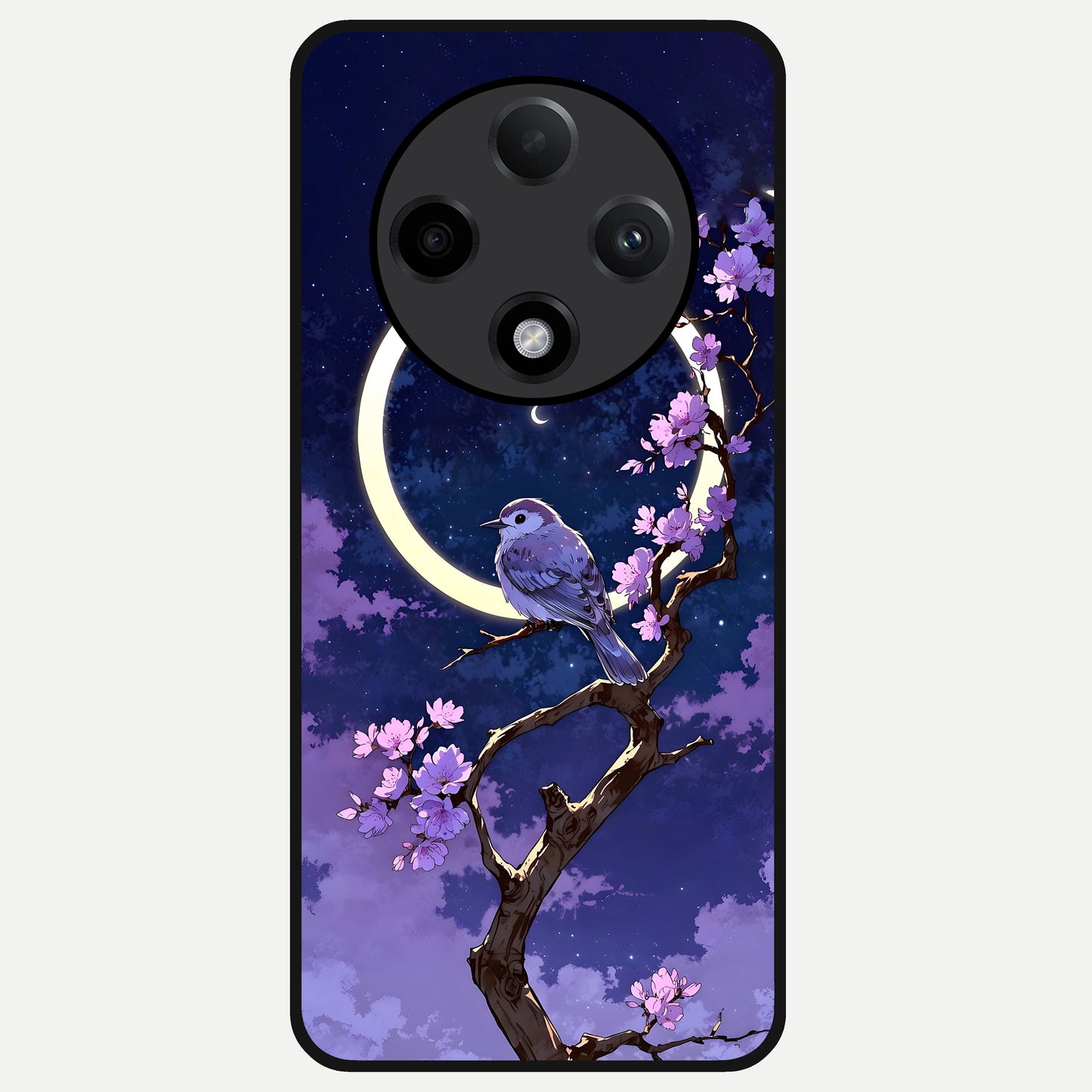  Celestial Bird Blossom Glass Case For Oppo F27 Pro Plus back cover – full design glossy printed glass finish