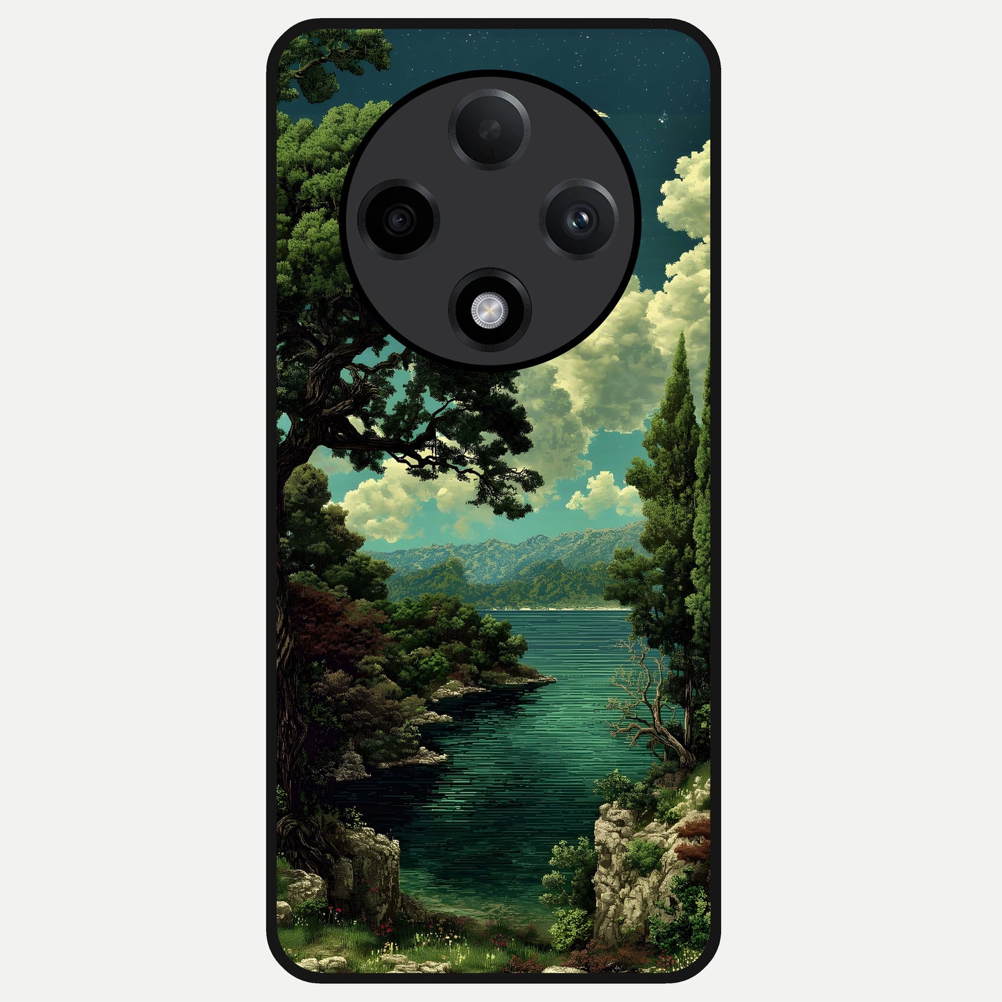  Celestial Lake Peace Glass Case For Oppo F27 Pro Plus back cover – full design glossy printed glass finish