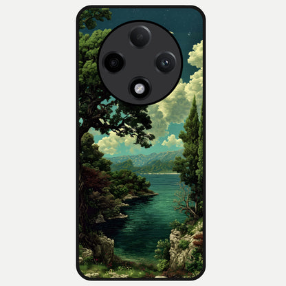  Celestial Lake Peace Glass Case For Oppo F27 Pro Plus back cover – full design glossy printed glass finish