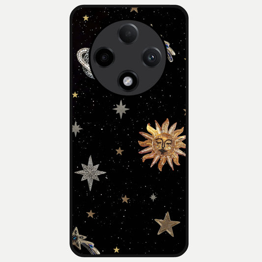  Celestial Moon With Stars Glass Case For Oppo F27 Pro Plus back cover – full design glossy printed glass finish