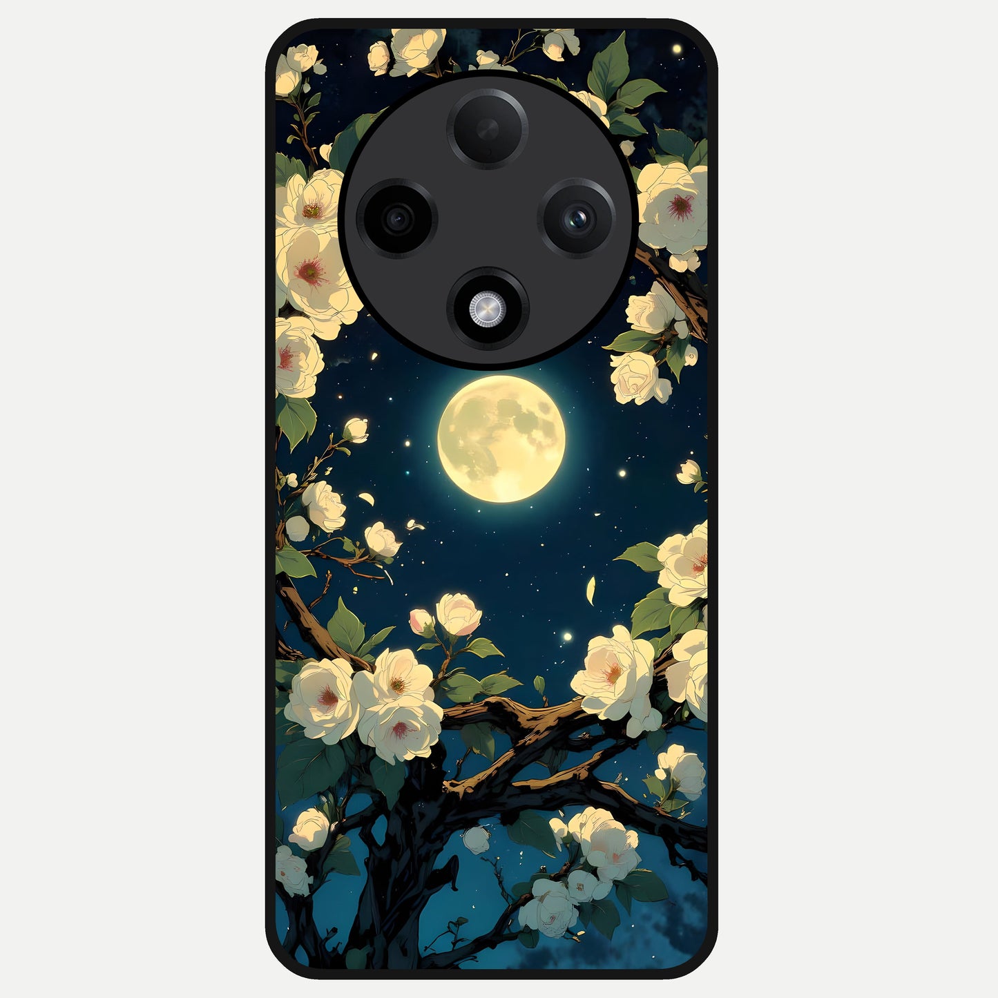  Celestial Moon And Flower Glass Case For Oppo F27 Pro Plus back cover – full design glossy printed glass finish