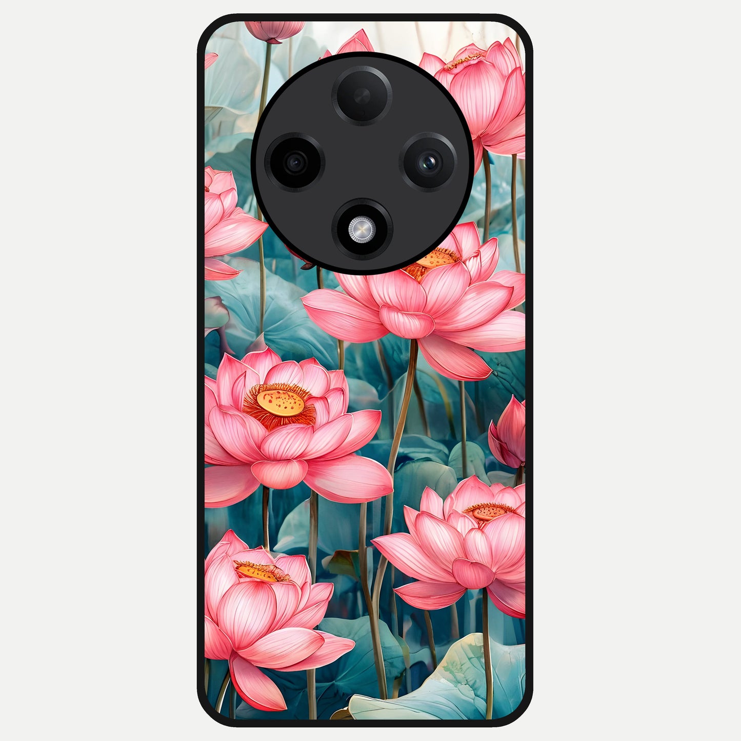 Celestial Pink Lotus Glass Case For Oppo F27 Pro Plus back cover – full design glossy printed glass finish