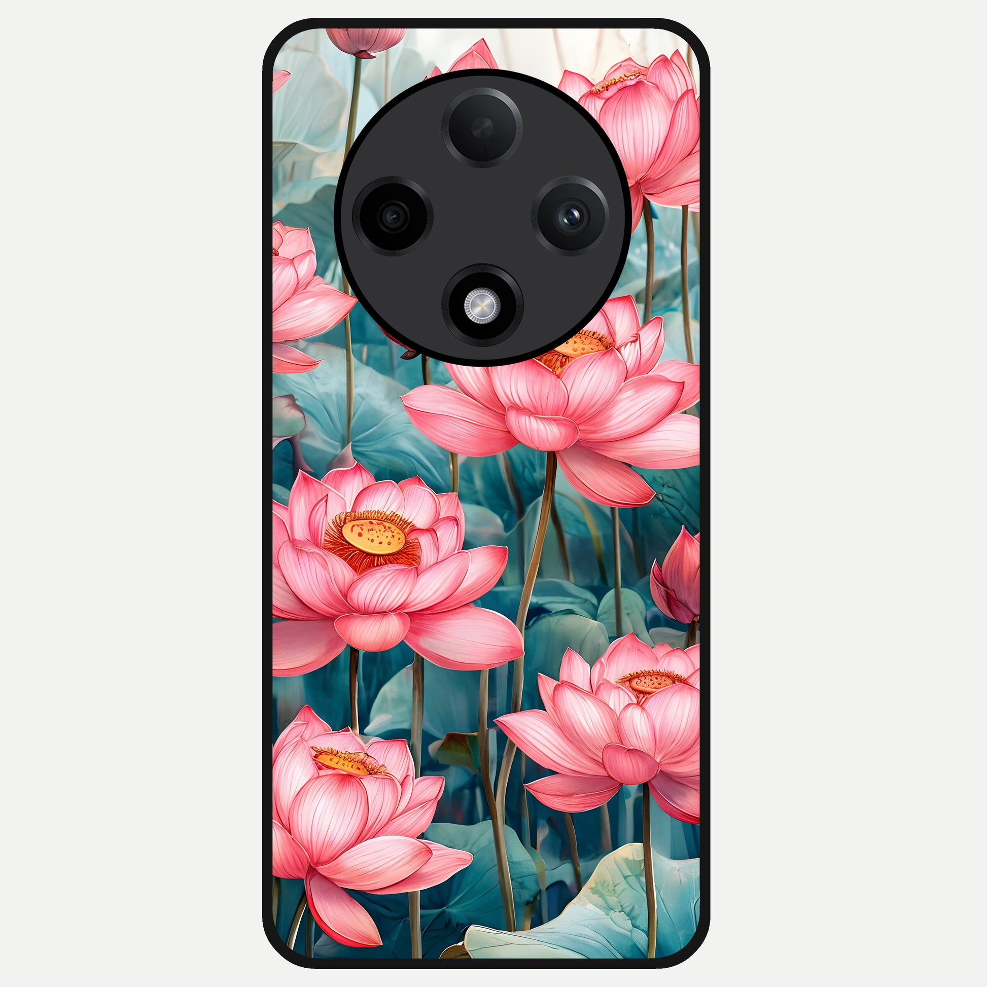  Celestial Pink Lotus Glass Case For Oppo F27 Pro Plus back cover – full design glossy printed glass finish