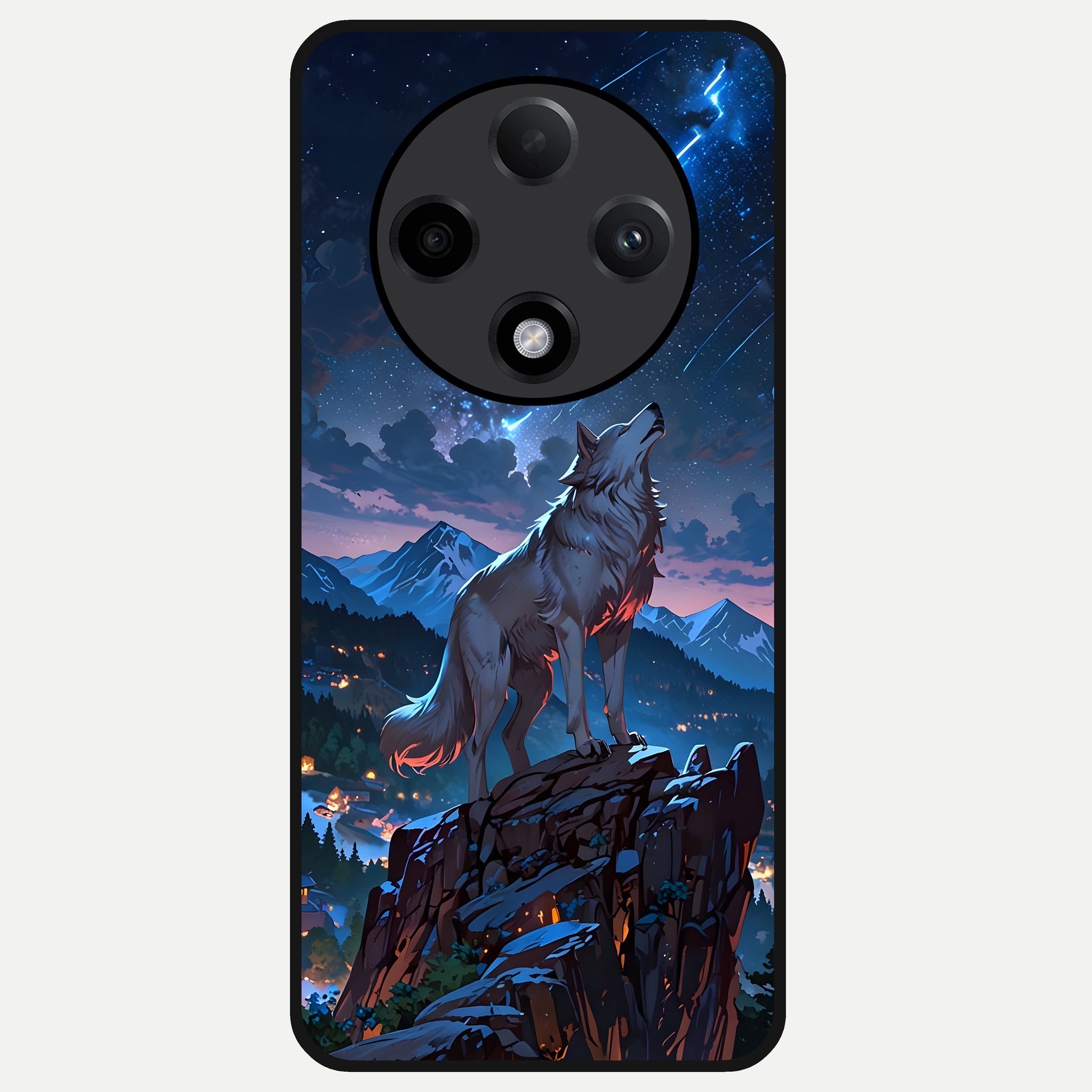  Celestial Wolf Howl Glass Case For Oppo F27 Pro Plus back cover – full design glossy printed glass finish