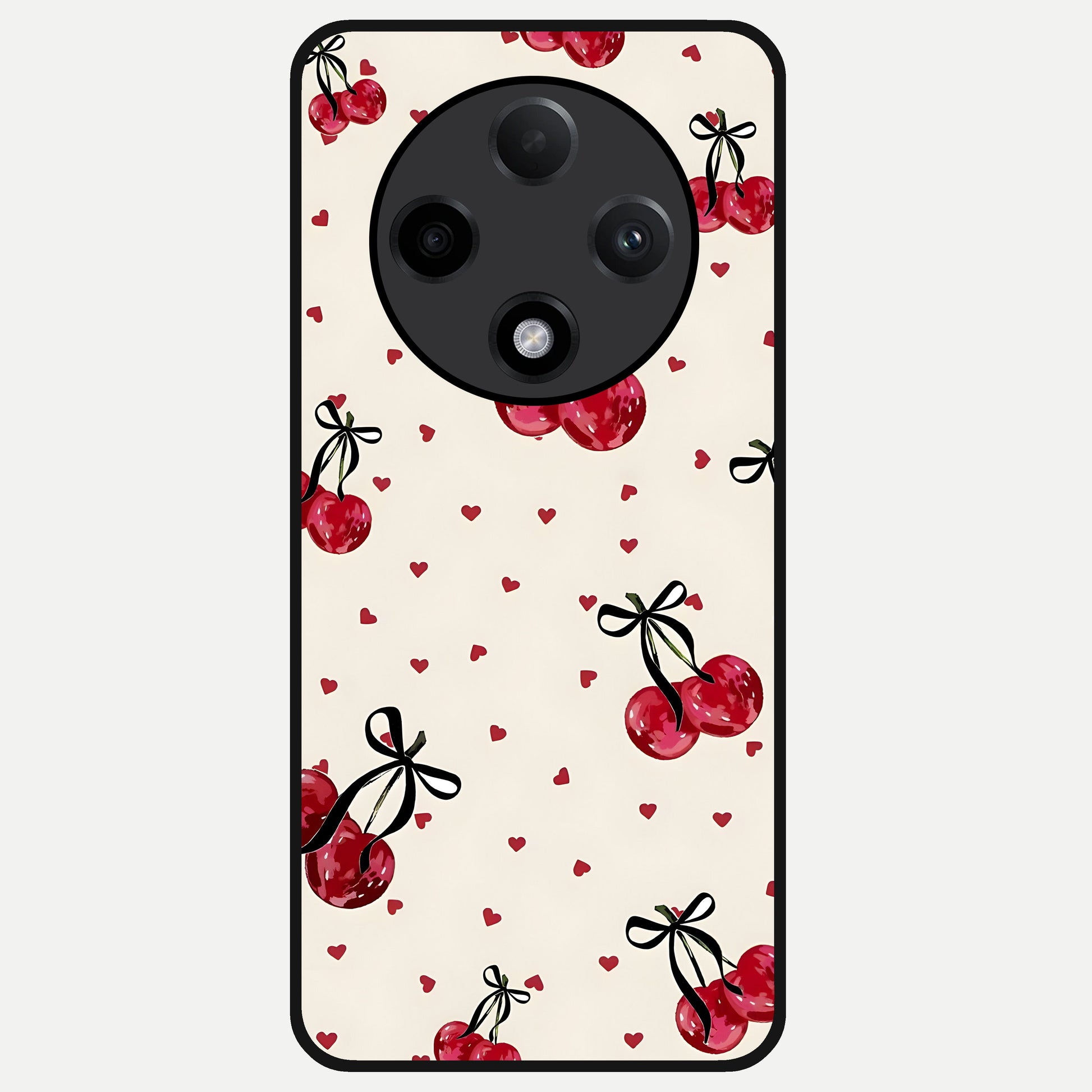  Cherry Heart Bow Glass Case For Oppo F27 Pro Plus back cover – full design glossy printed glass finish