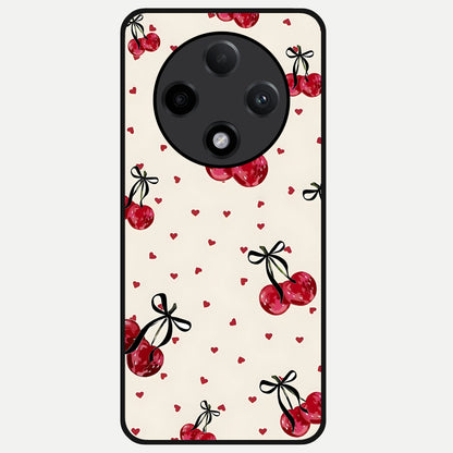  Cherry Heart Bow Glass Case For Oppo F27 Pro Plus back cover – full design glossy printed glass finish