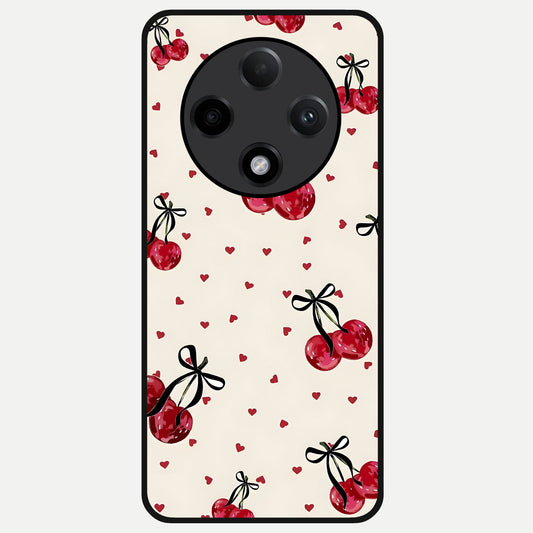  Cherry Heart Bow Glass Case For Oppo F27 Pro Plus back cover – full design glossy printed glass finish