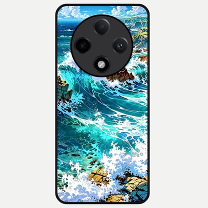  Coastal Blue Waves Glass Case For Oppo F27 Pro Plus back cover – full design glossy printed glass finish