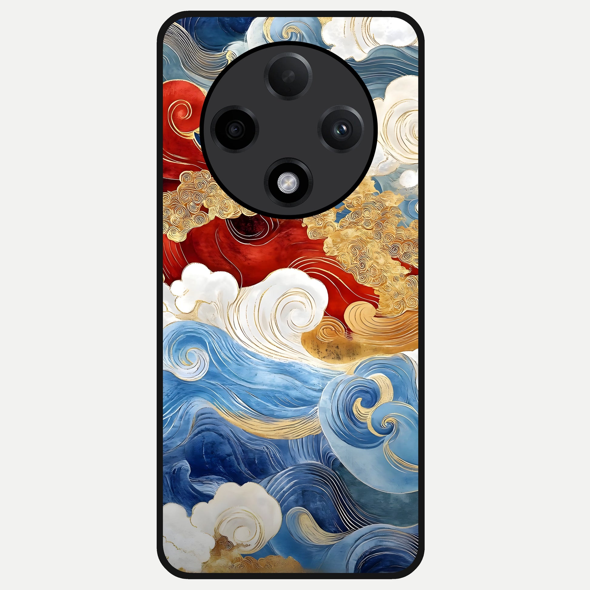  Colored Waves Glass Case For Oppo F27 Pro Plus back cover – full design glossy printed glass finish