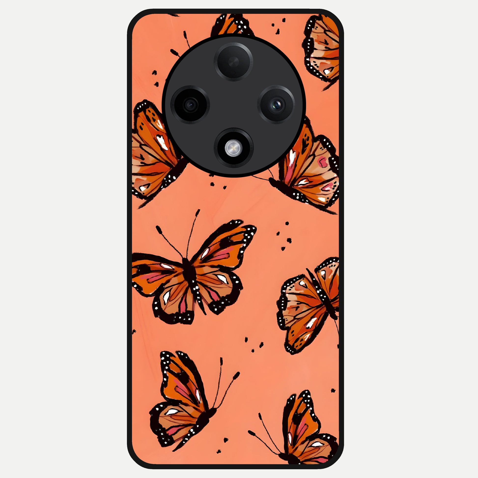  Coral Wing Butterfly Glass Case For Oppo F27 Pro Plus back cover – full design glossy printed glass finish