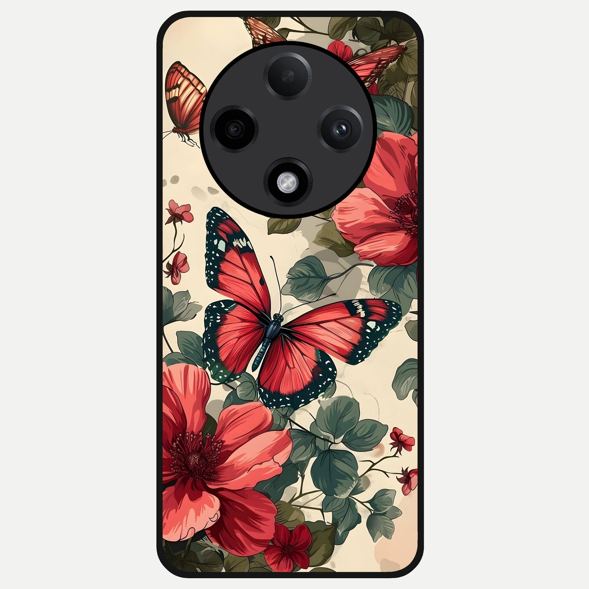  Crimson Butterfly Garden Glass Case For Oppo F27 Pro Plus back cover – full design glossy printed glass finish