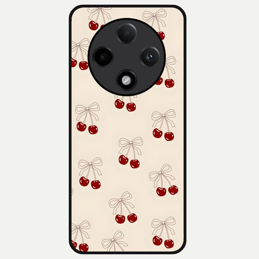  Cute Cherry Pattern Glass Case For Oppo F27 Pro Plus back cover – full design glossy printed glass finish