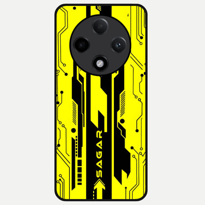  Electric Pulse CYBERPUNK Custom Name Glass Case For Oppo F27 Pro Plus back cover – full design glossy printed glass finish
