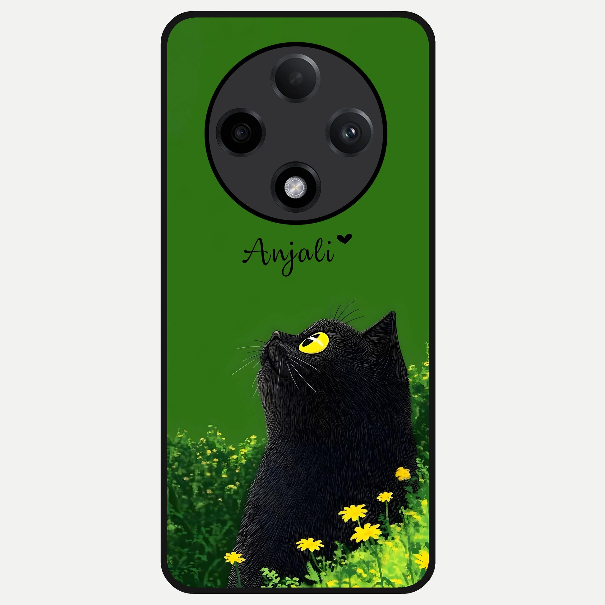  Emerald Cat Custom Name Glass Case For Oppo F27 Pro Plus back cover – full design glossy printed glass finish