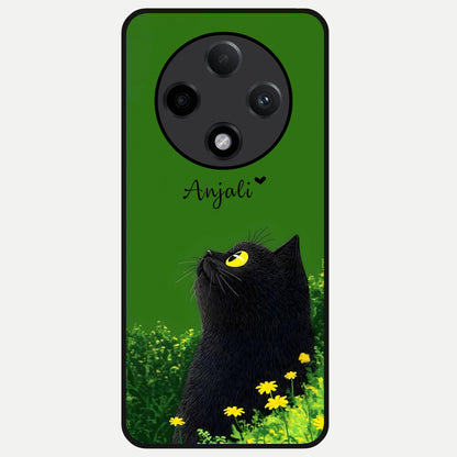  Emerald Cat Custom Name Glass Case For Oppo F27 Pro Plus back cover – full design glossy printed glass finish
