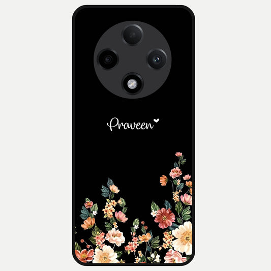  Floral Design Personalized Custom Name Glass Case For Oppo F27 Pro Plus back cover – full design glossy printed glass finish
