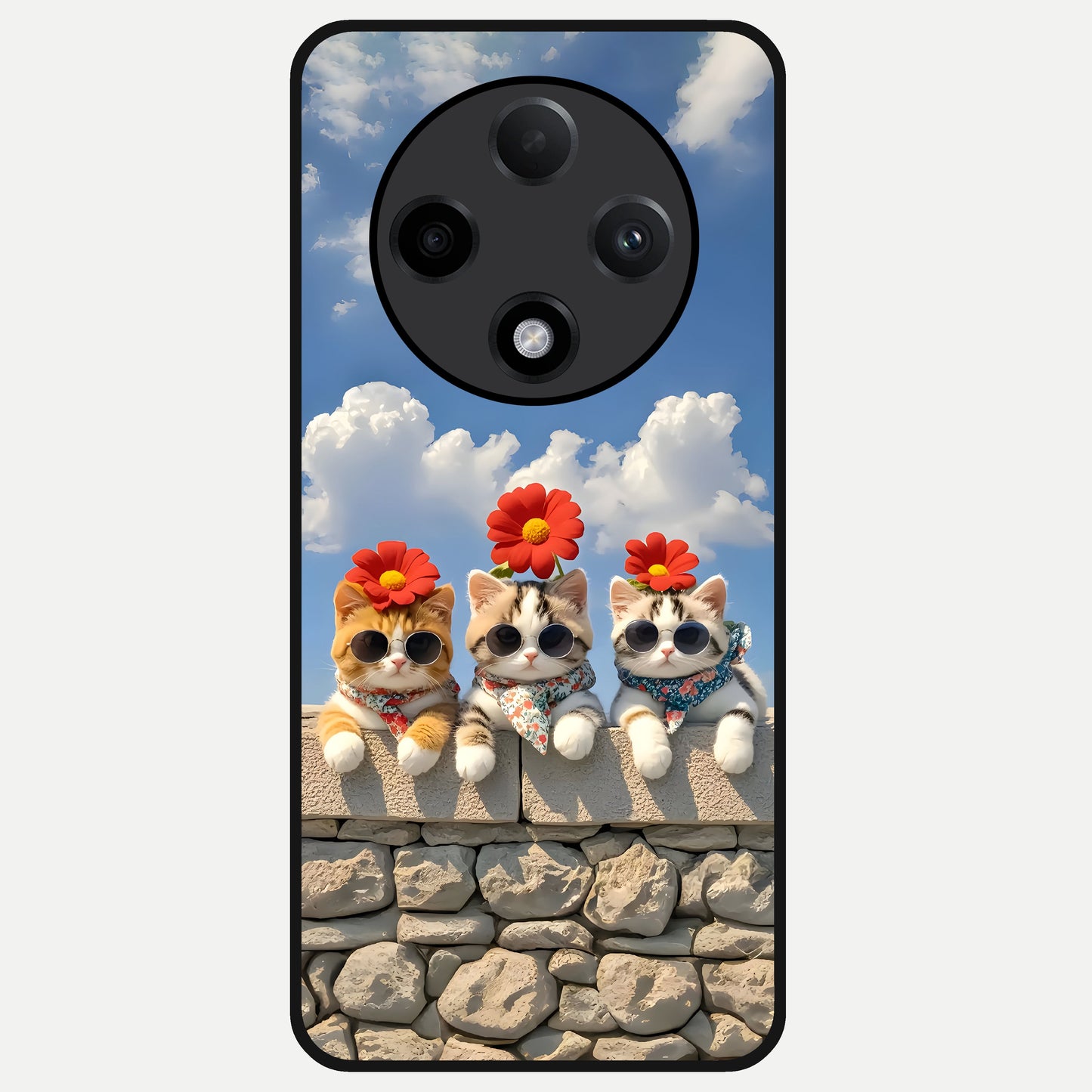  Floral Kitty Squad Glass Case For Oppo F27 Pro Plus back cover – full design glossy printed glass finish