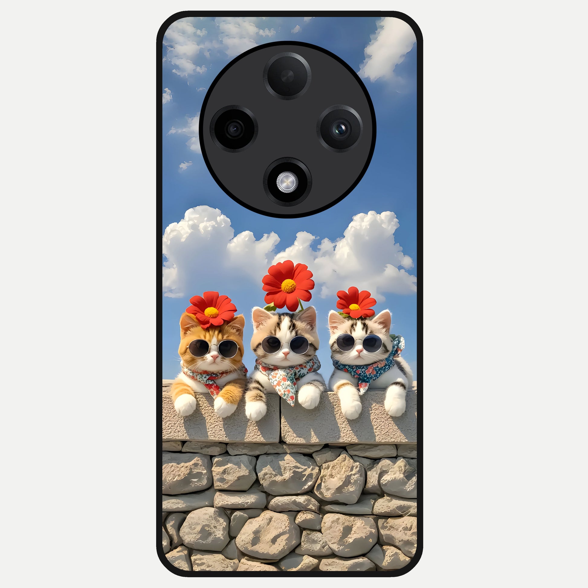  Floral Kitty Squad Glass Case For Oppo F27 Pro Plus back cover – full design glossy printed glass finish