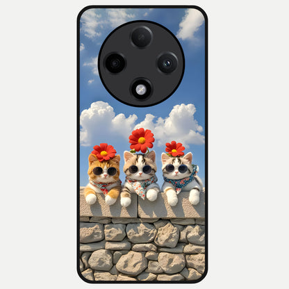  Floral Kitty Squad Glass Case For Oppo F27 Pro Plus back cover – full design glossy printed glass finish