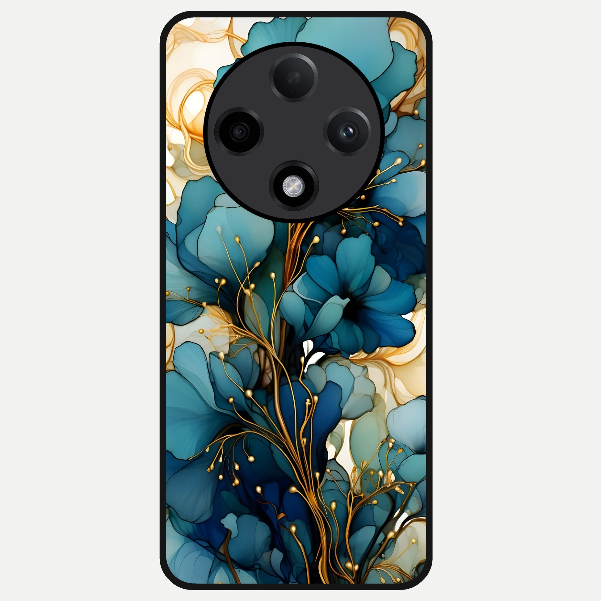  Golden Bloom Symphony Glass Case For Oppo F27 Pro Plus back cover – full design glossy printed glass finish