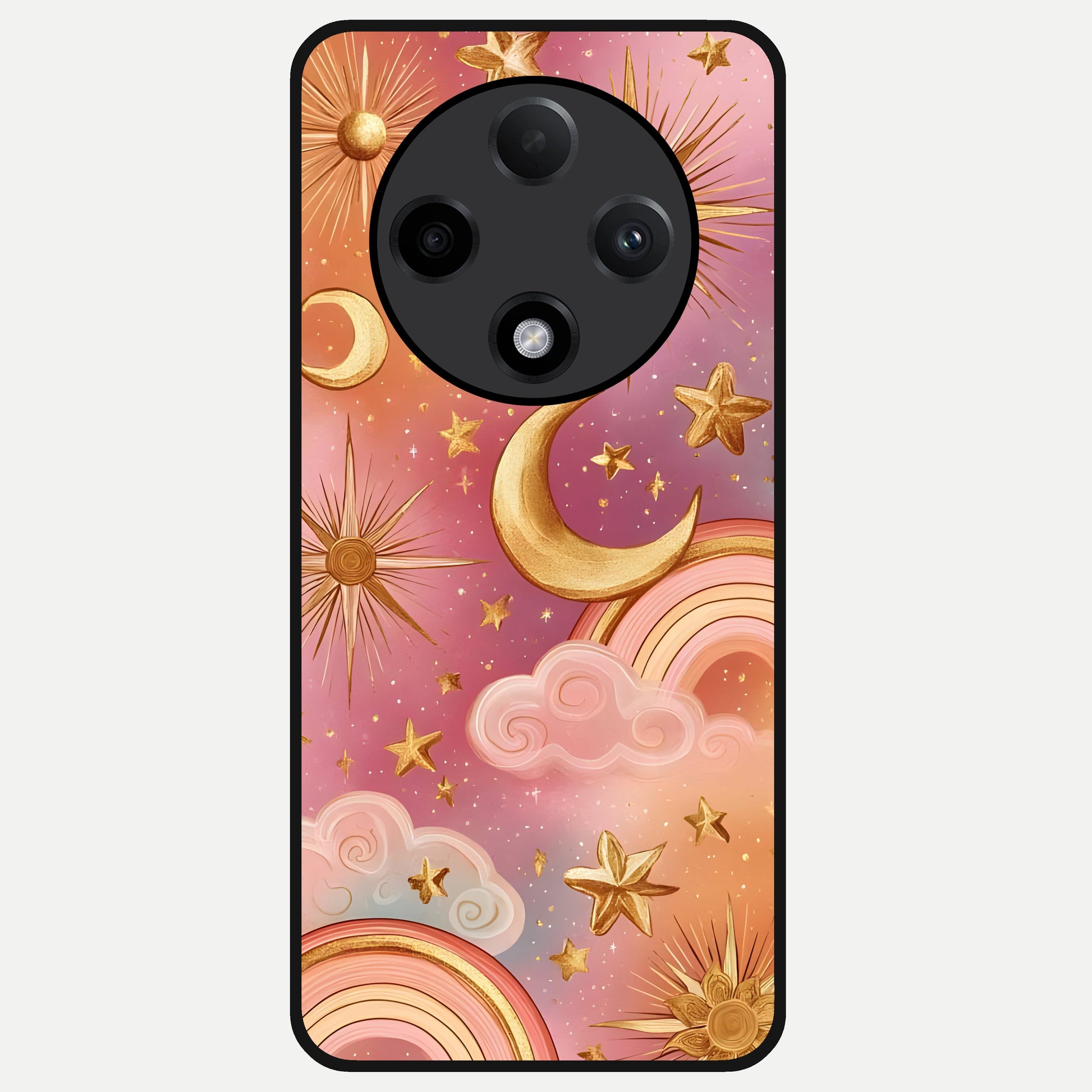  Golden Celestial Dreams Glass Case For Oppo F27 Pro Plus back cover – full design glossy printed glass finish