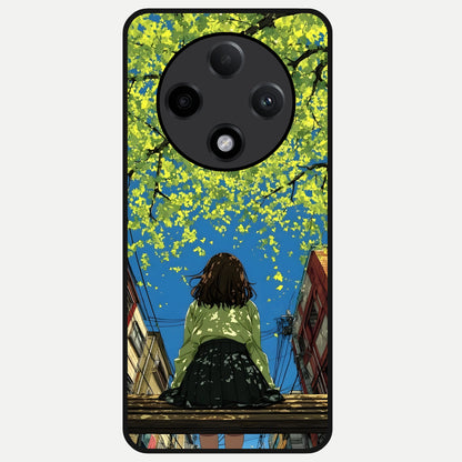  Golden Leaves Glow Glass Case For Oppo F27 Pro Plus back cover – full design glossy printed glass finish