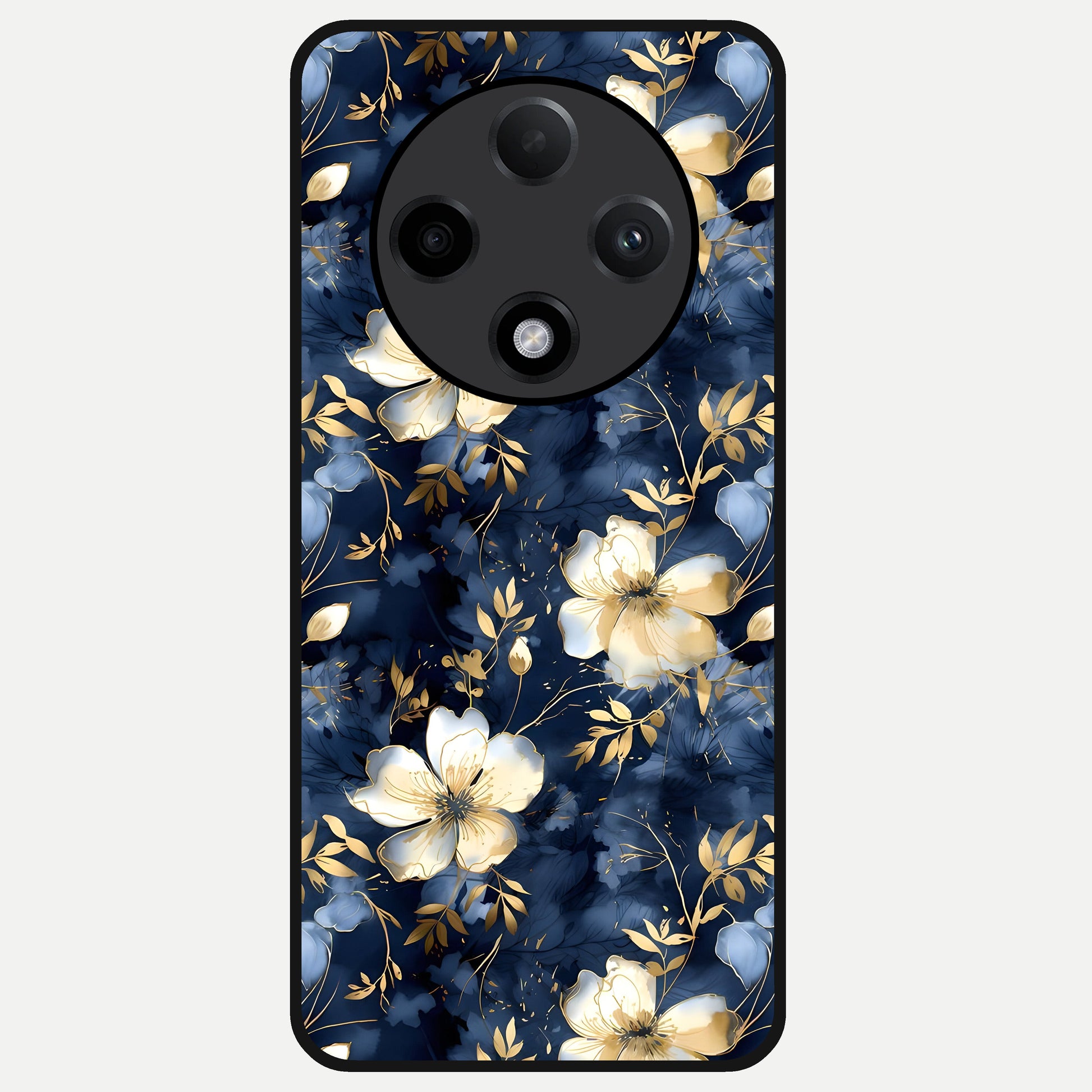  Golden Midnight Bloom Glass Case For Oppo F27 Pro Plus back cover – full design glossy printed glass finish