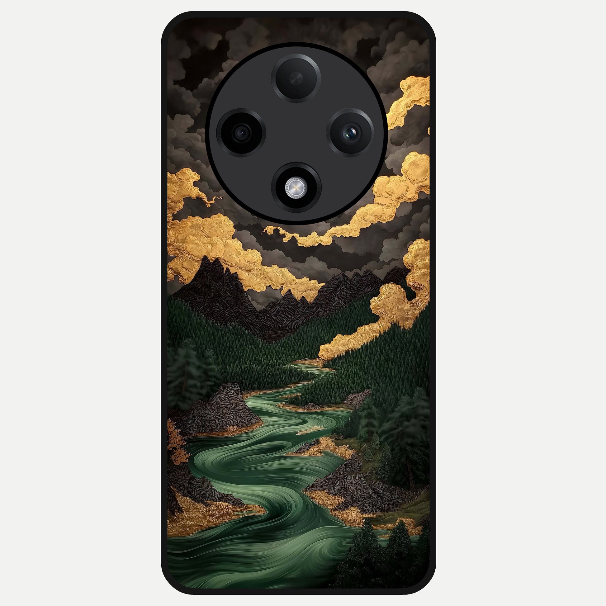  Golden River Moon Glass Case For Oppo F27 Pro Plus back cover – full design glossy printed glass finish