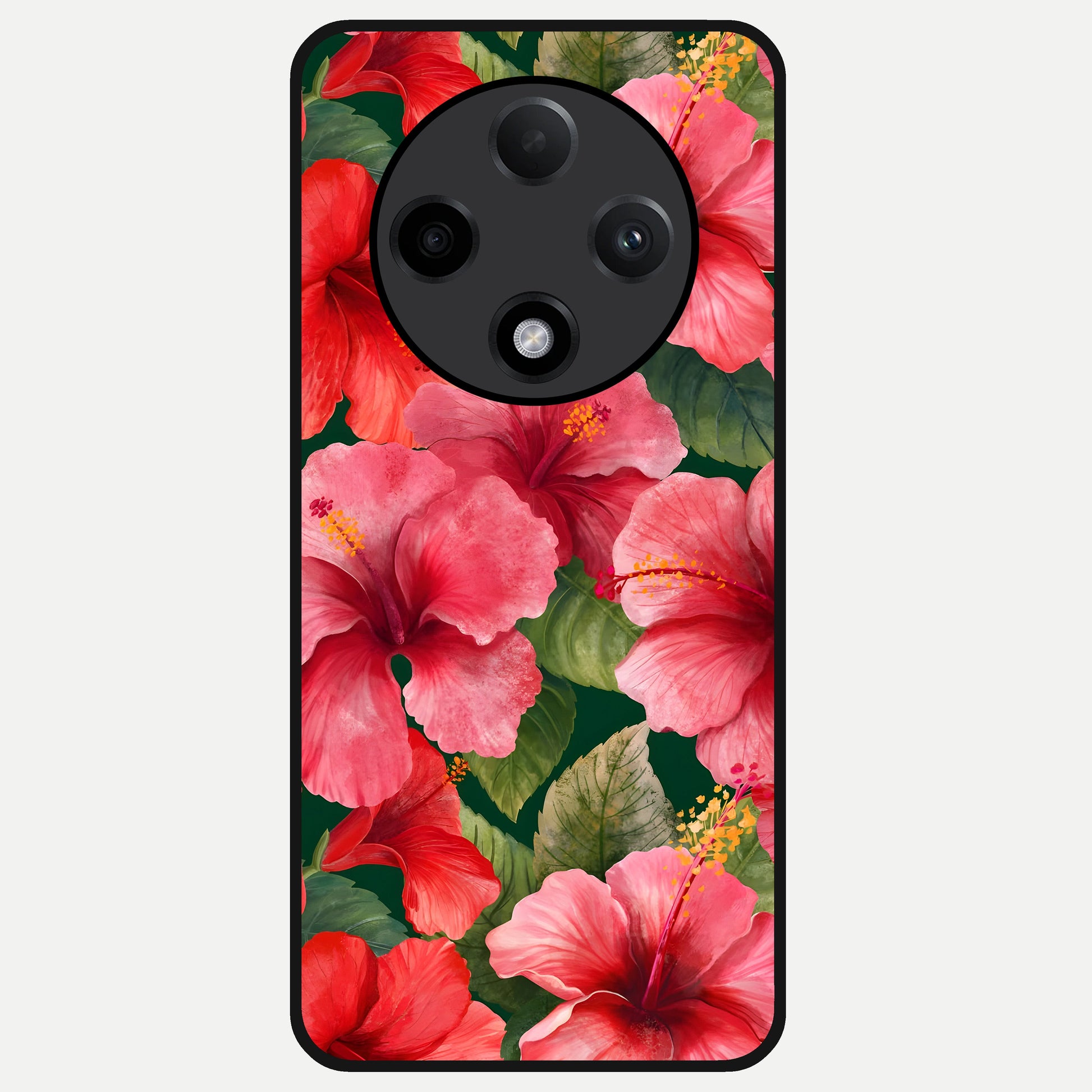  Hibiscus Pattern Glass Case For Oppo F27 Pro Plus back cover – full design glossy printed glass finish