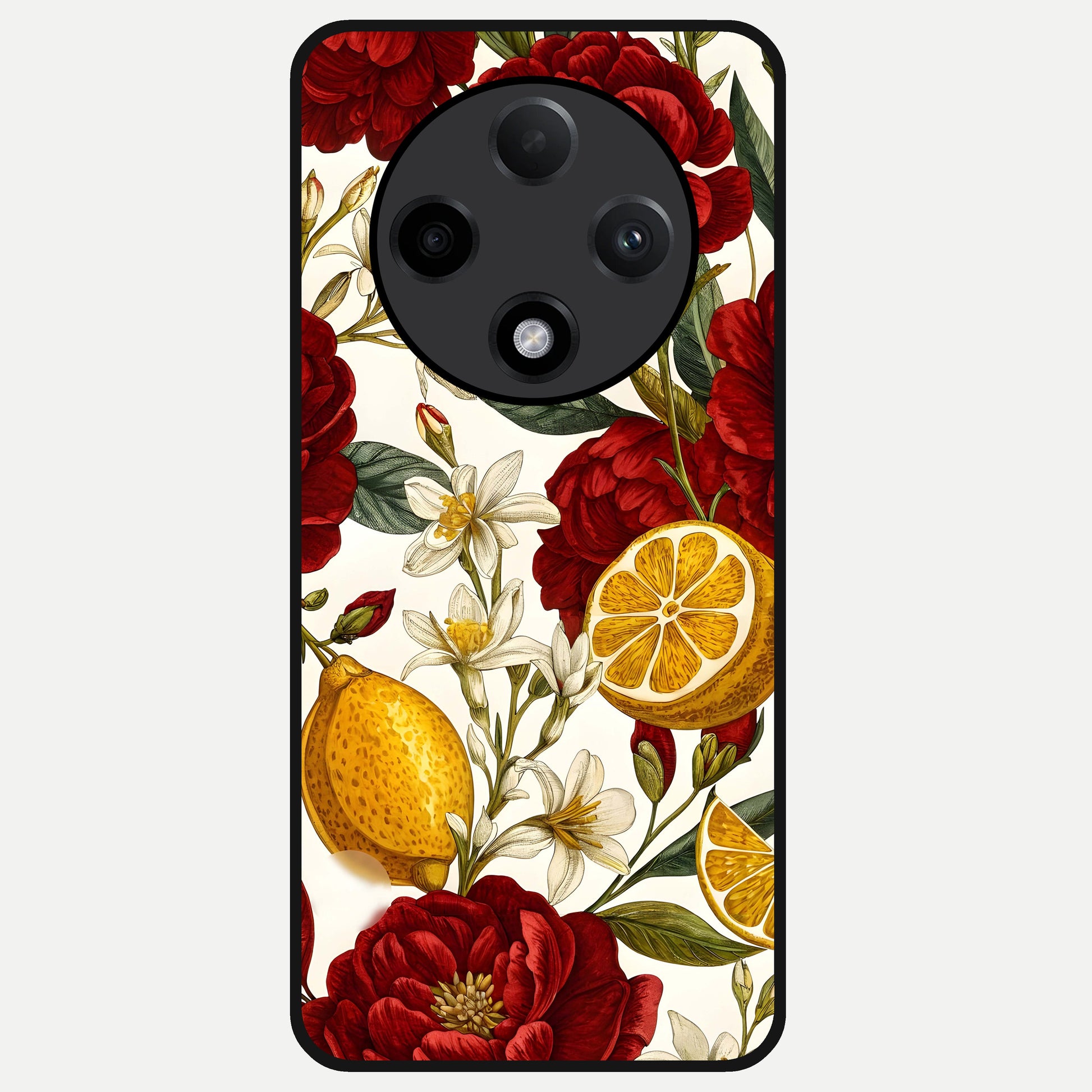  Lemon Rose Charm Glass Case For Oppo F27 Pro Plus back cover – full design glossy printed glass finish