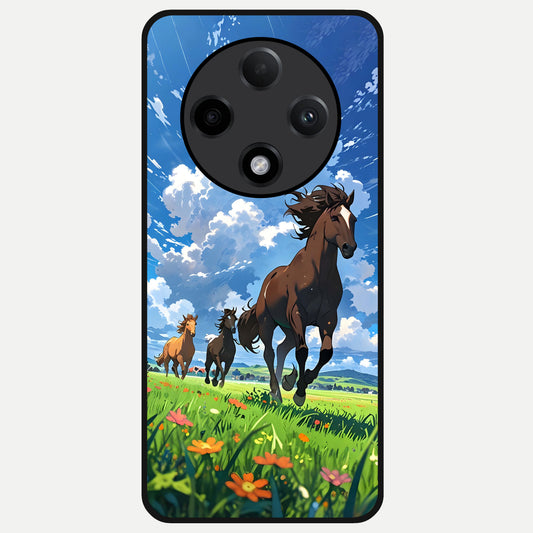  Majestic Horses Galloping Glass Case For Oppo F27 Pro Plus back cover – full design glossy printed glass finish