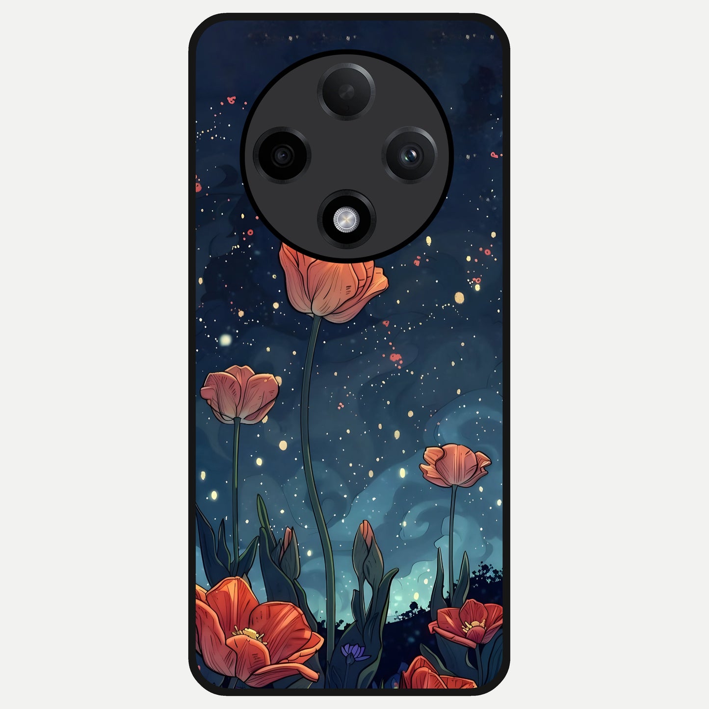  Midnight Tulip Glow Glass Case For Oppo F27 Pro Plus back cover – full design glossy printed glass finish