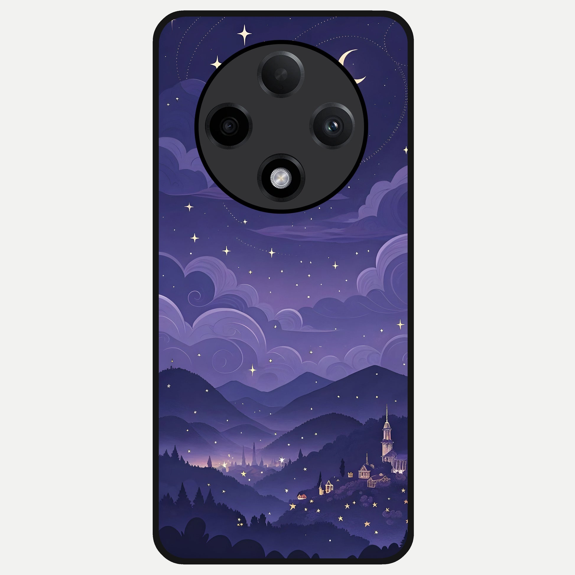 Minimal Night View Glass Case For Oppo F27 Pro Plus back cover – full design glossy printed glass finish