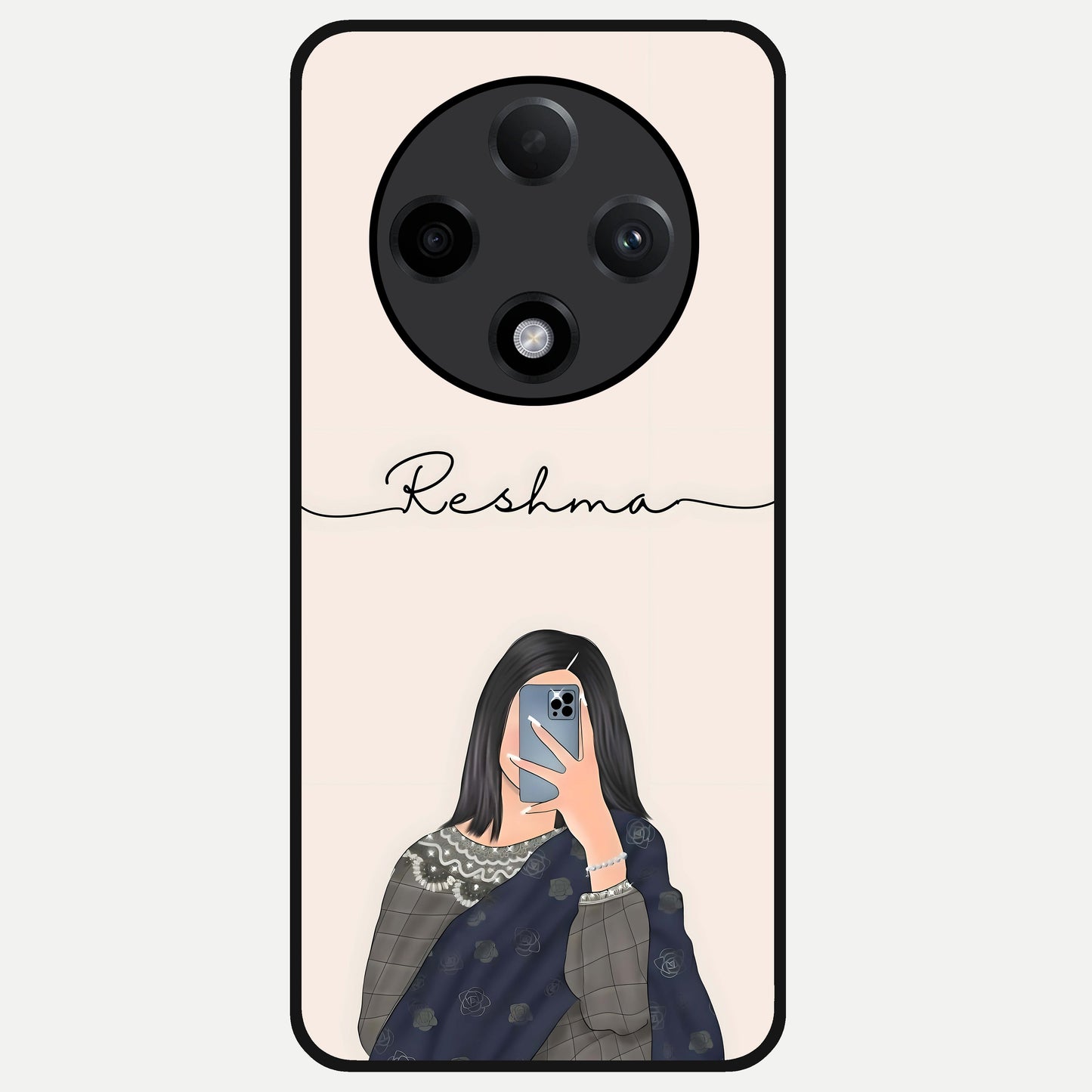  Mirror Mood Muse With Custom Name Glass Case For Oppo F27 Pro Plus back cover – full design glossy printed glass finish
