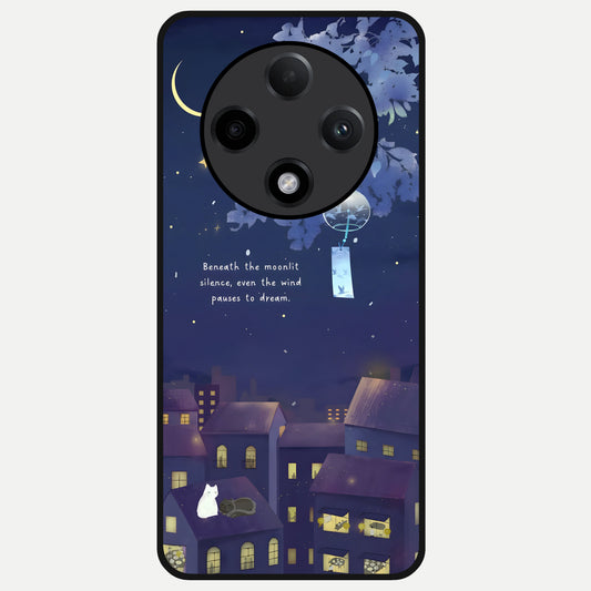  Moonlit Cat Silence Glass Case For Oppo F27 Pro Plus back cover – full design glossy printed glass finish