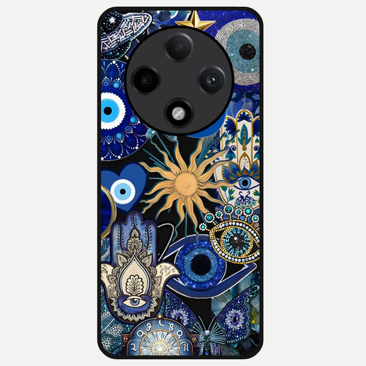  Mystic Blue Evil Eye Glass Case For Oppo F27 Pro Plus back cover – full design glossy printed glass finish