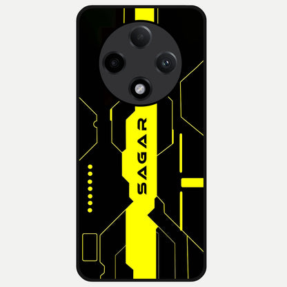  Neon CYBERPUNK Custom Name Glass Case For Oppo F27 Pro Plus back cover – full design glossy printed glass finish
