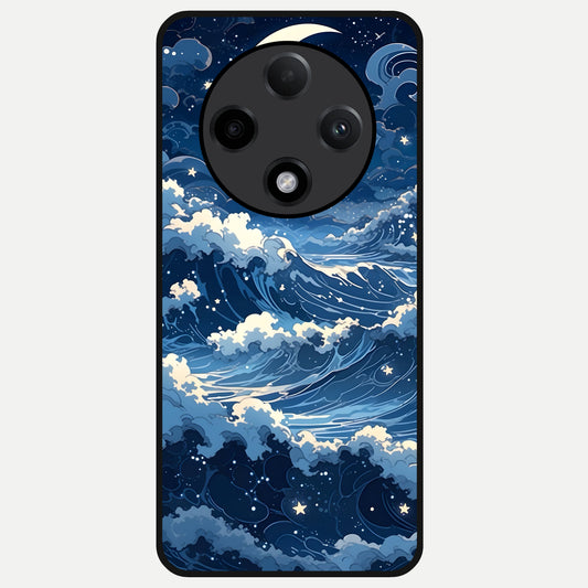  Ocean Moon Waves Glass Case For Oppo F27 Pro Plus back cover – full design glossy printed glass finish