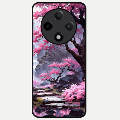  Pink Sunflower Glow Glass Case For Oppo F27 Pro Plus back cover – full design glossy printed glass finish