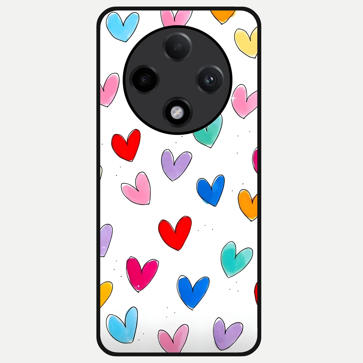  Playful Love Doodles Glass Case For Oppo F27 Pro Plus back cover – full design glossy printed glass finish