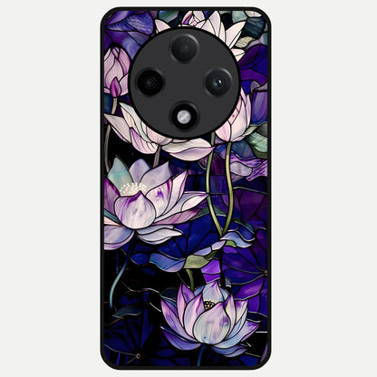  Purple Lotus Pattern Glass Case For Oppo F27 Pro Plus back cover – full design glossy printed glass finish