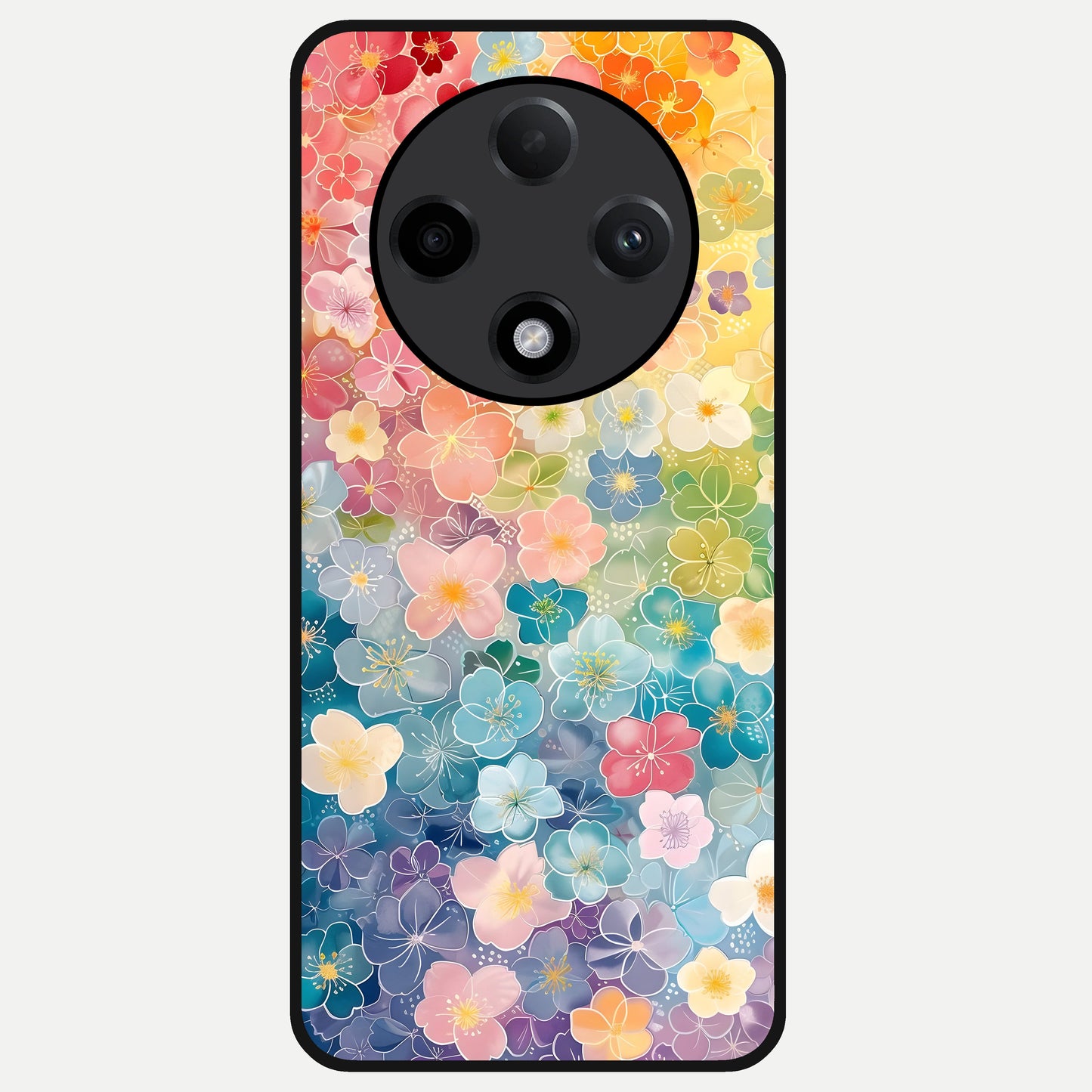  Rainbow Blossom Burst Glass Case For Oppo F27 Pro Plus back cover – full design glossy printed glass finish
