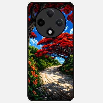  Red Trees Pathway Glass Case For Oppo F27 Pro Plus back cover – full design glossy printed glass finish