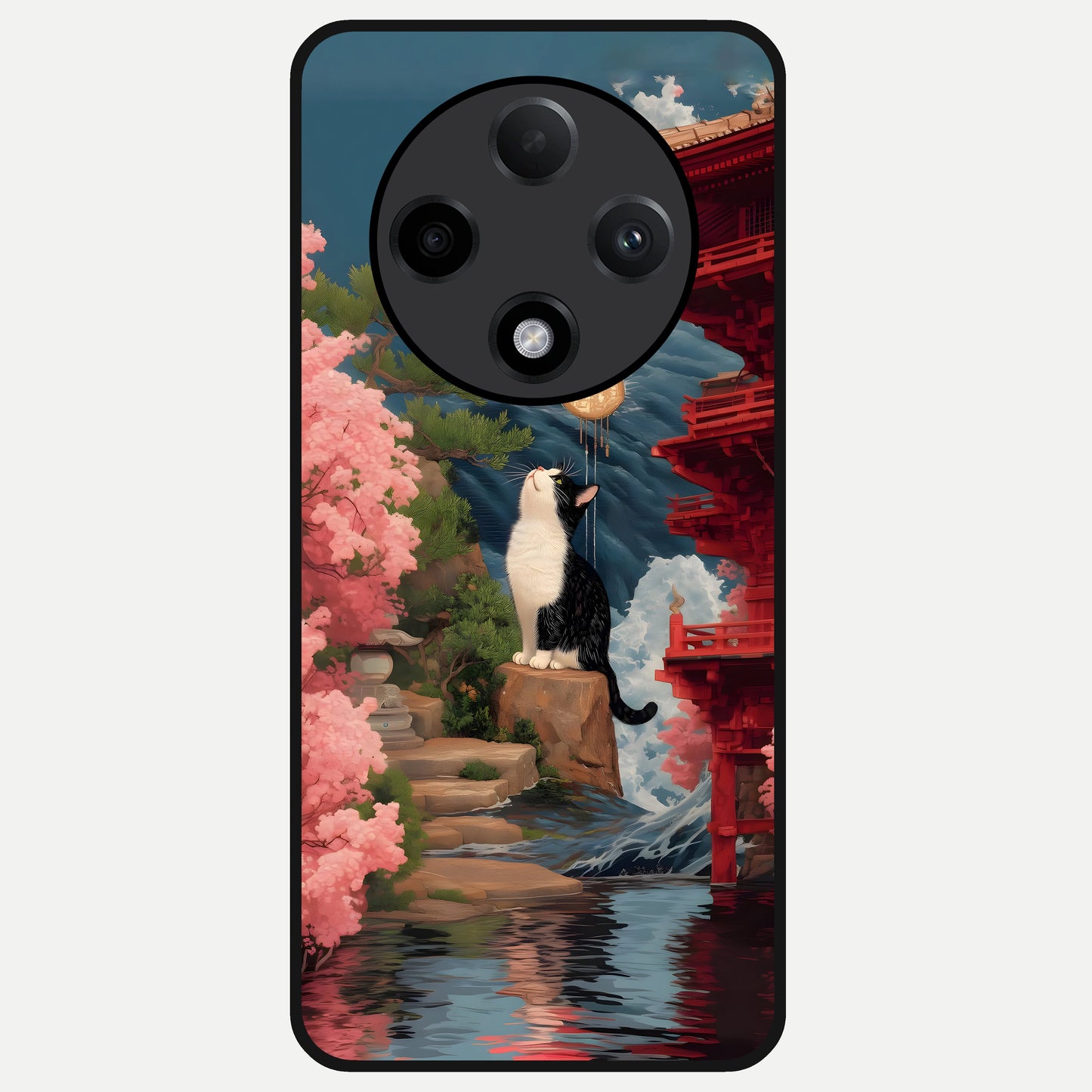  Temple Cat Scenery Glass Case For Oppo F27 Pro Plus back cover – full design glossy printed glass finish