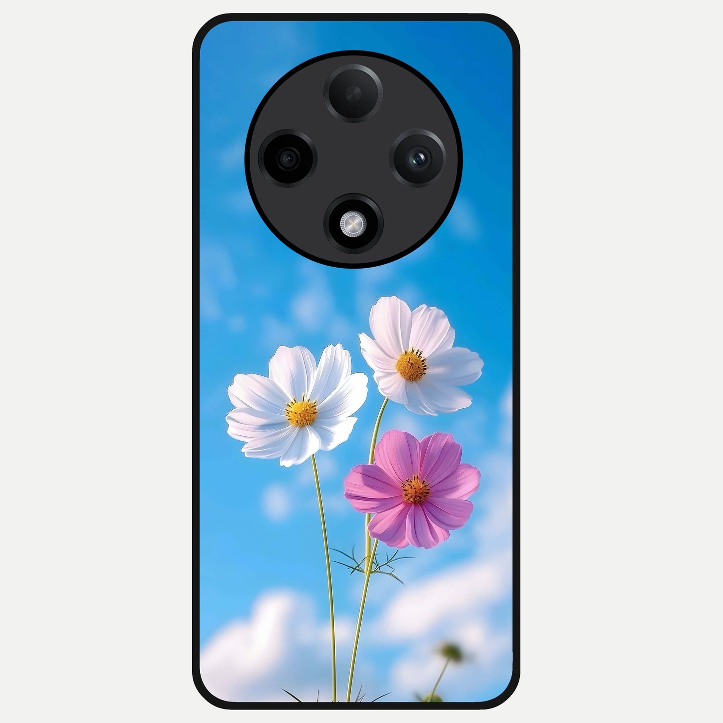  Tripple Flowers With Sky Glass Case For Oppo F27 Pro Plus back cover – full design glossy printed glass finish