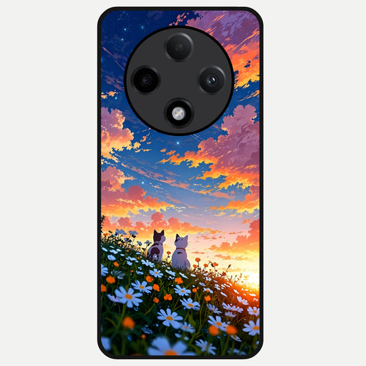 Two Cats Friends Glass Case For Oppo F27 Pro Plus back cover – full design glossy printed glass finish