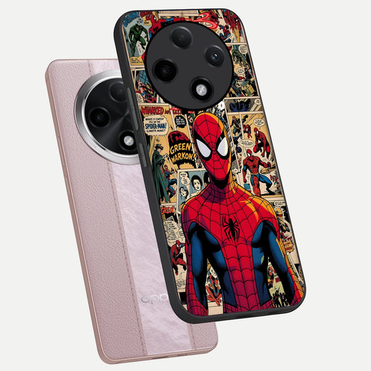  Aesthetic Spider phone case For Oppo F27 Pro Plus showing premium glass back cover with detailed artwork